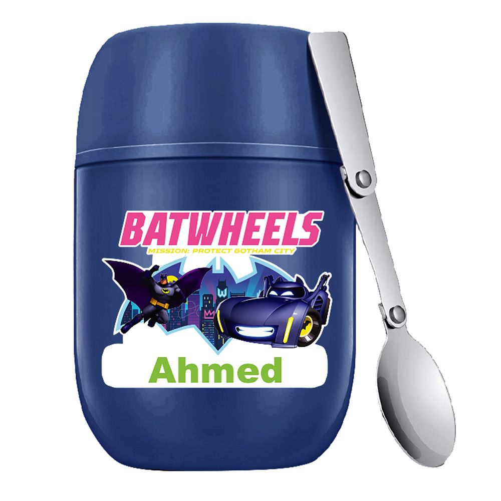 Essmak - Personalized Batwheels 2 Food Thermos With Spoon - Blue - 475 ml