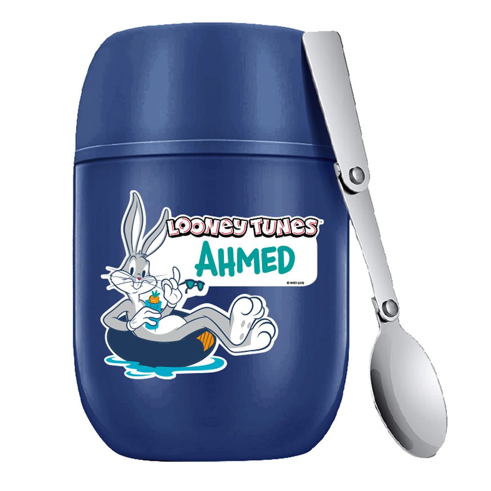 Essmak - Personalized Looney Tunes 1 Food Thermos With Spoon - Blue - 475 ml