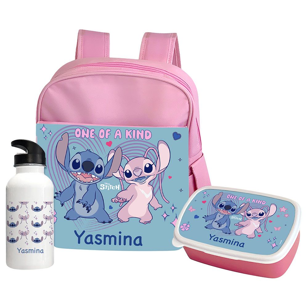 Essmak - Personalized Disney Stich Backpack Set For Kids - 3pcs - Pink - 12-Inch