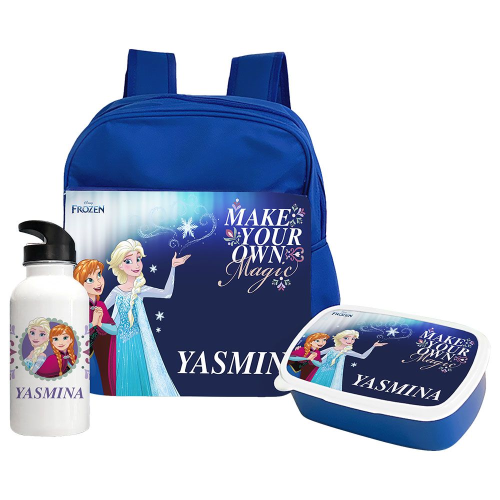 Essmak - Personalized Disney Frozen Backpack Set For Kids - 3pcs - Blue - 12-Inch