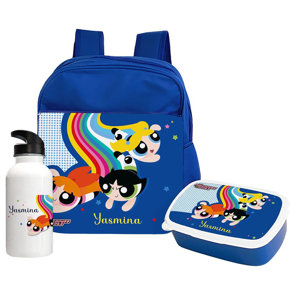 Essmak - Personalized Powerpuff Girls Backpack Set For Kids - 3pcs - Blue - 12-Inch