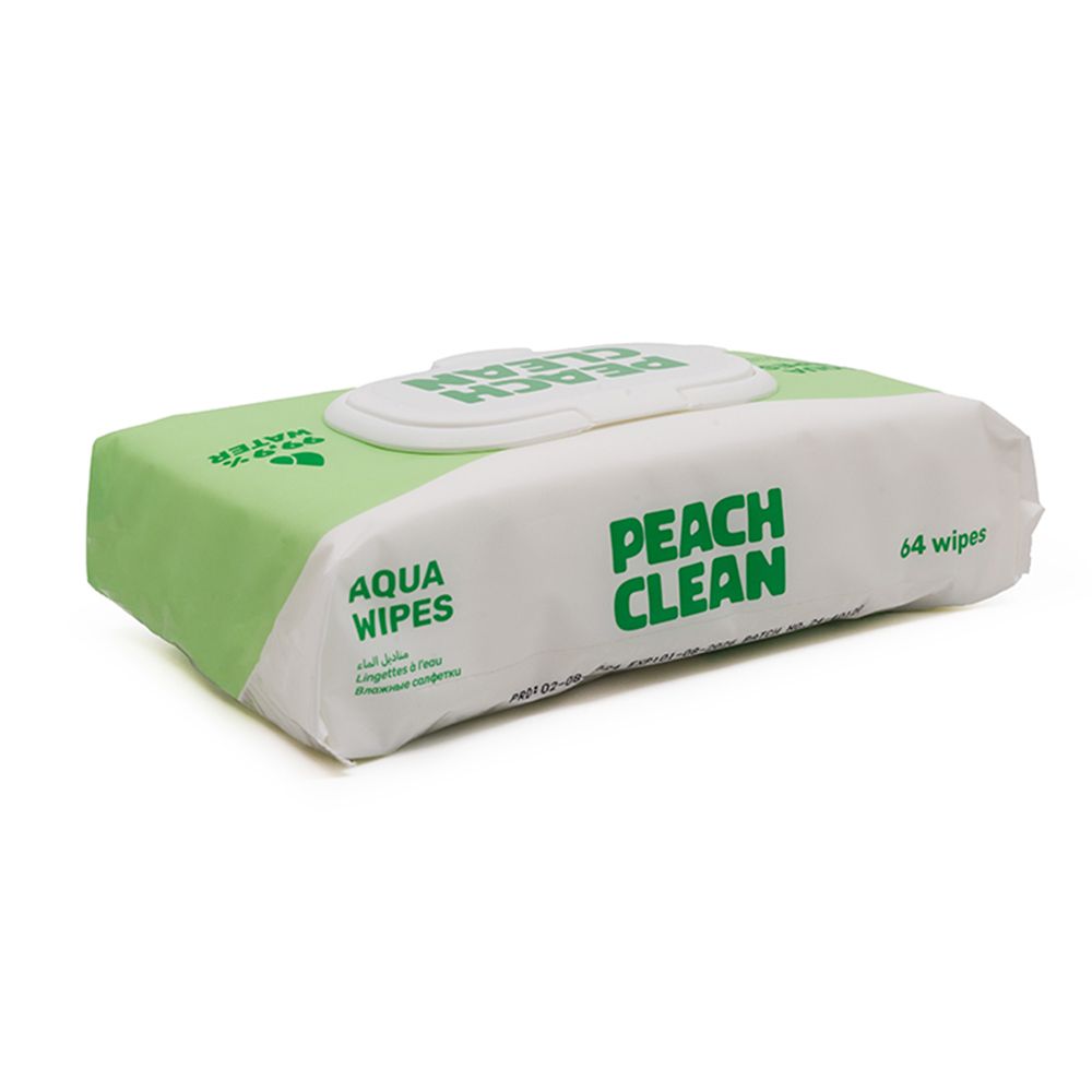 Peach Clean - Aqua Wipes - 64 Wipes