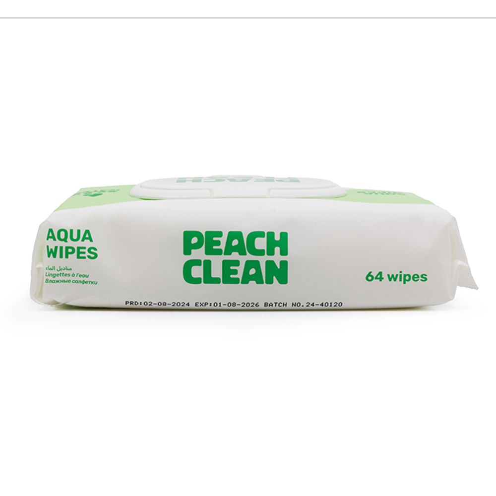 Peach Clean - Aqua Wipes - 64 Wipes