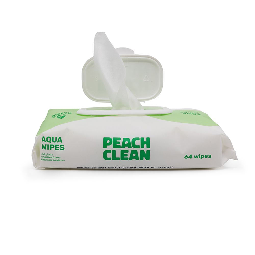 Peach Clean - Aqua Wipes - 64 Wipes