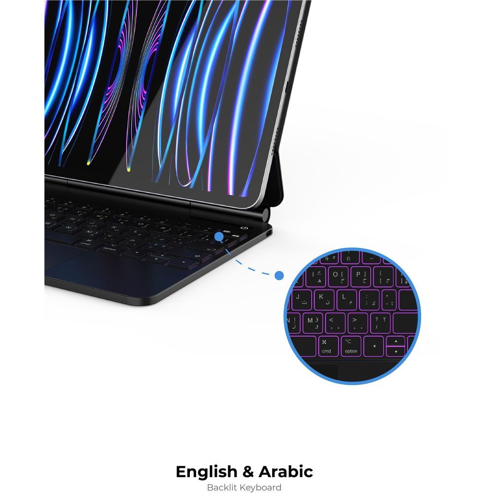 Blupebble - Magic Folio Keyboard w/ Trackpad Ipad 12.9 6th Gen 2023 - Black