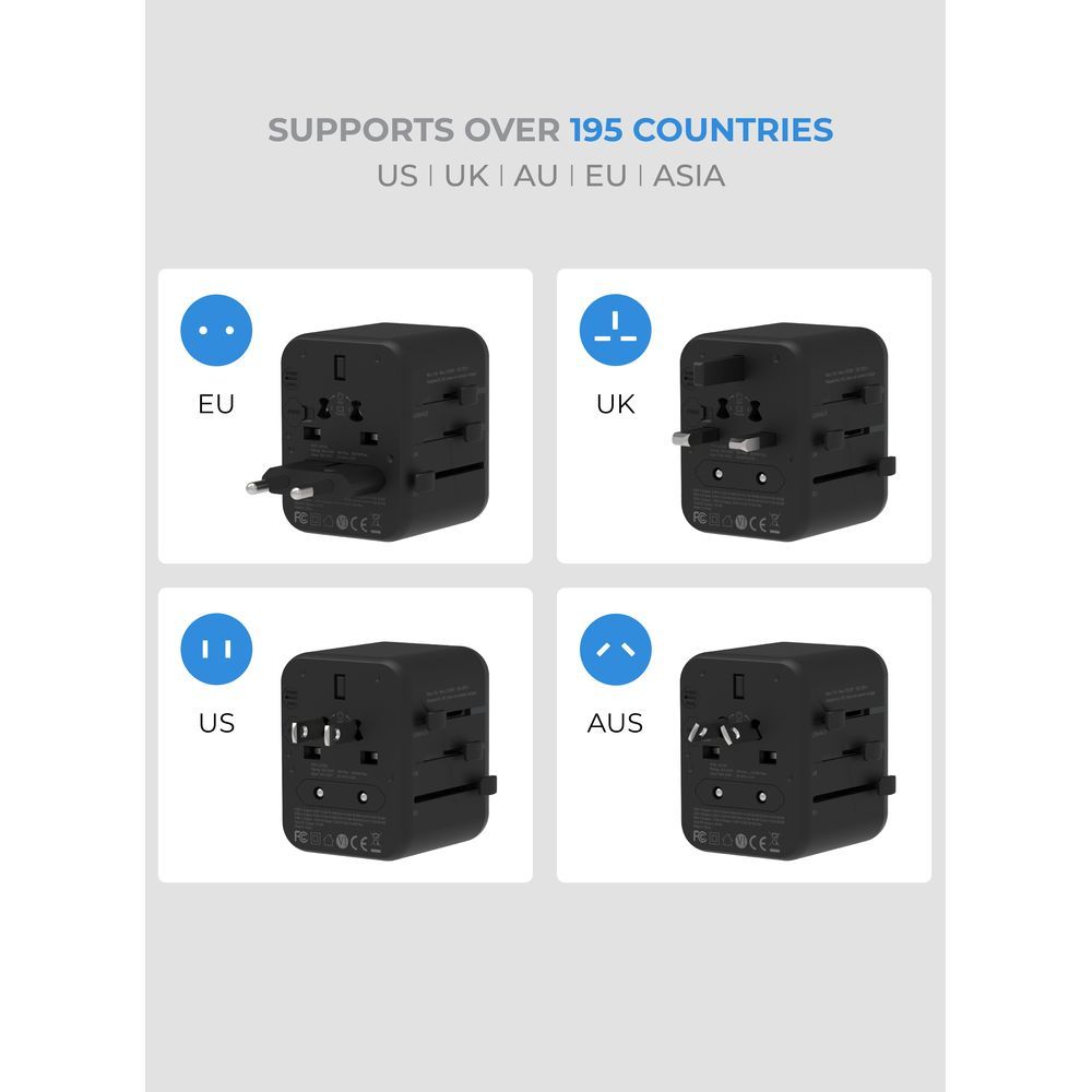 بلوبيبل - محول السفر العالمي 3.1 مع 1 منفذ USB-C و2 منفذ USB-A - أسود