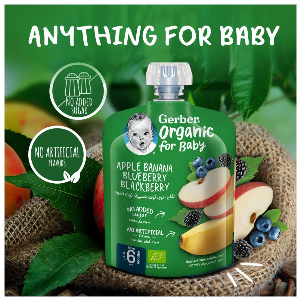 Gerber - Apple, Banana, Blueberry & Blackberry Puree - Pack of 4 - 90 g 