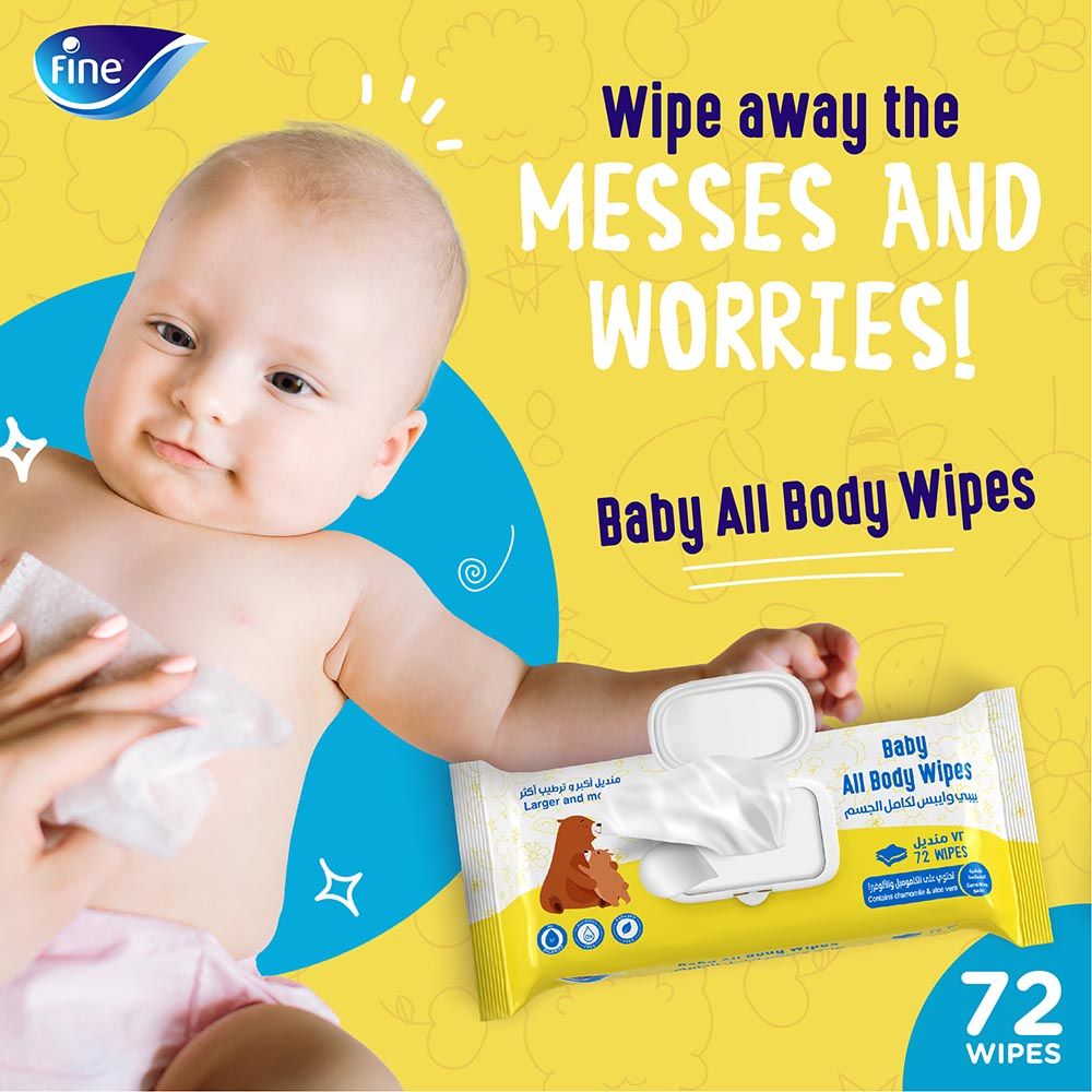 Fine - Baby All Body Wipes - Chamomile And Aloe Vera - 72pcs