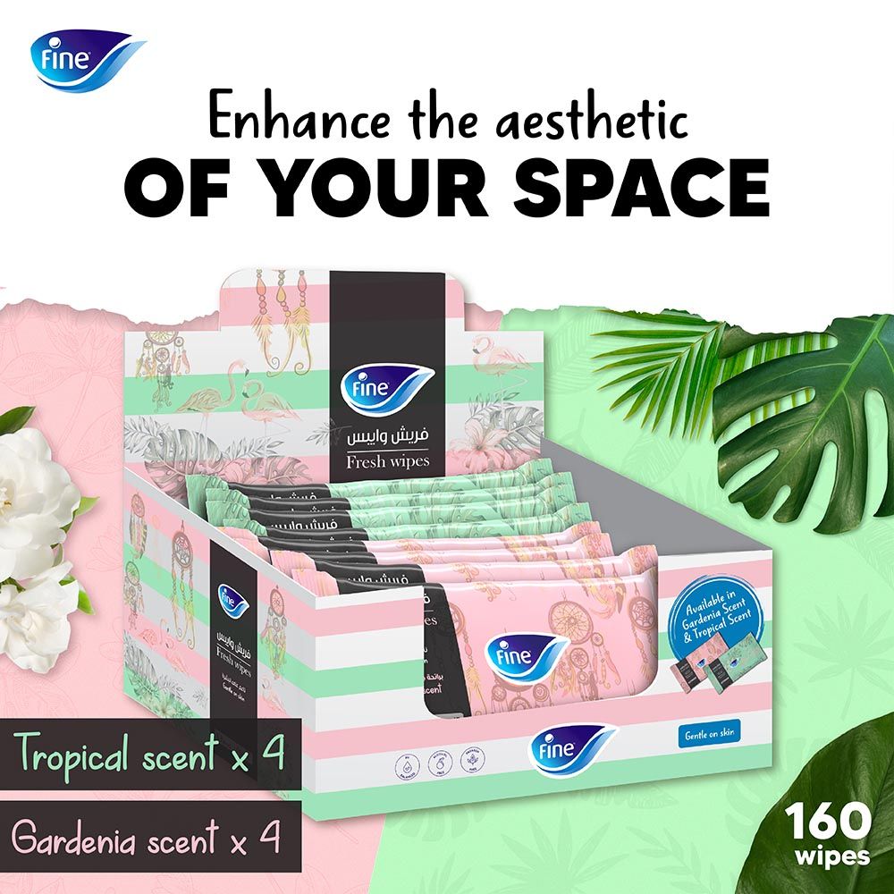 Fine - Fresh Wipes - Tropical And Gardenia Scent - Pack of 8 - 160pcs