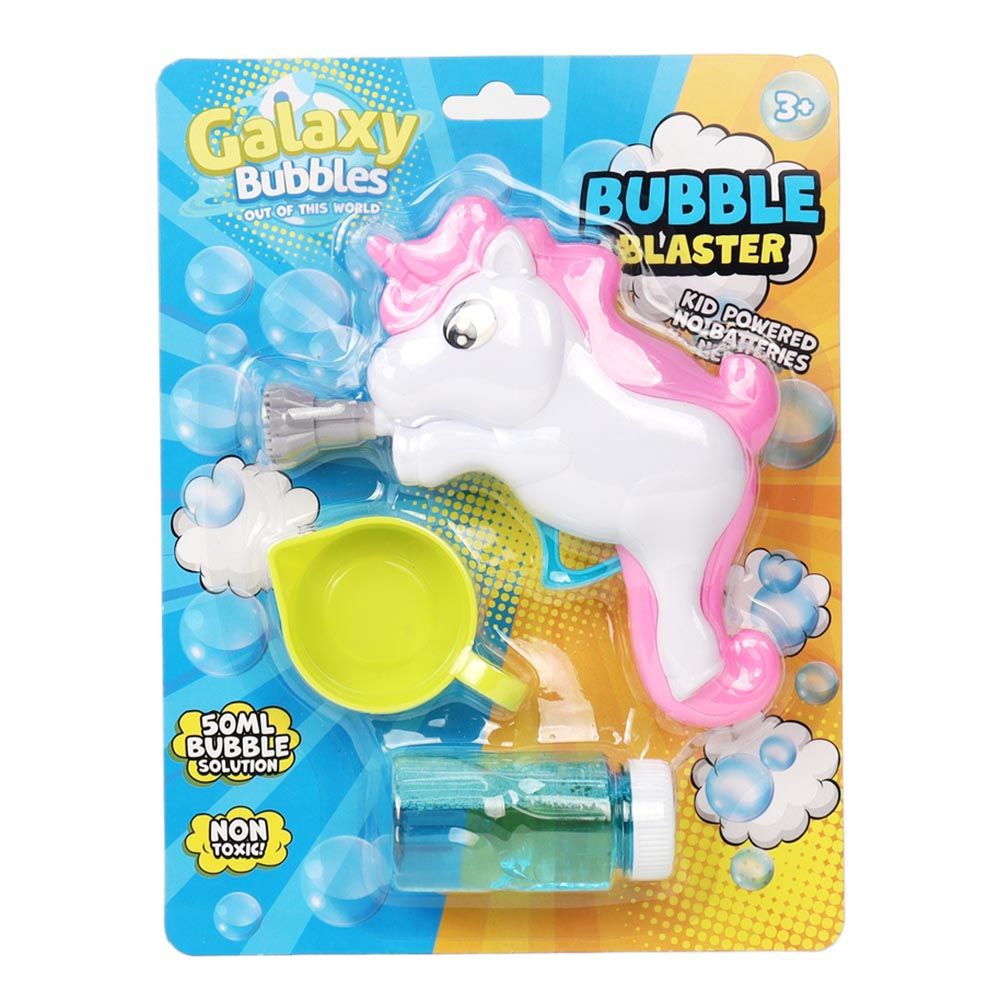 Galaxy Bubbles - Friction Unicorn Bubble Blower With 50ml Bubble Solution