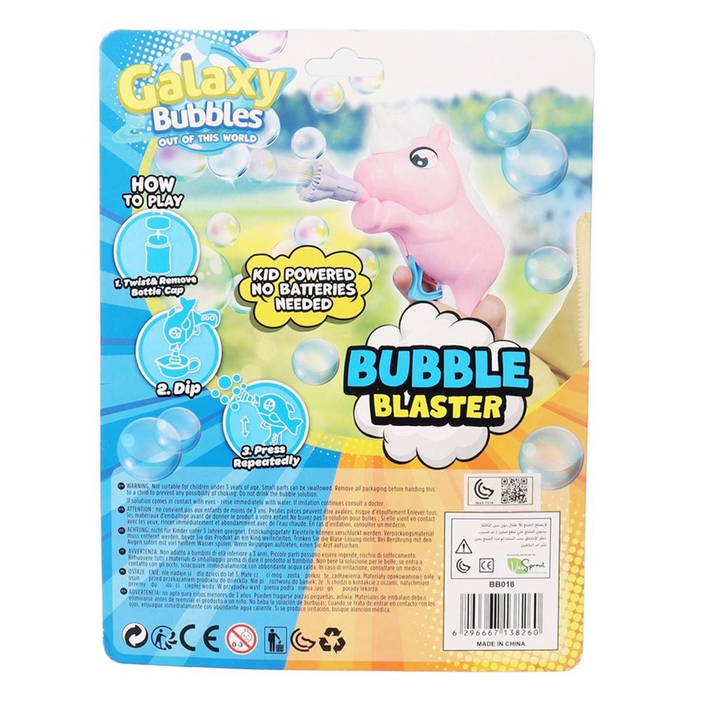 Galaxy Bubbles - Friction Unicorn Bubble Blower With 50ml Bubble Solution