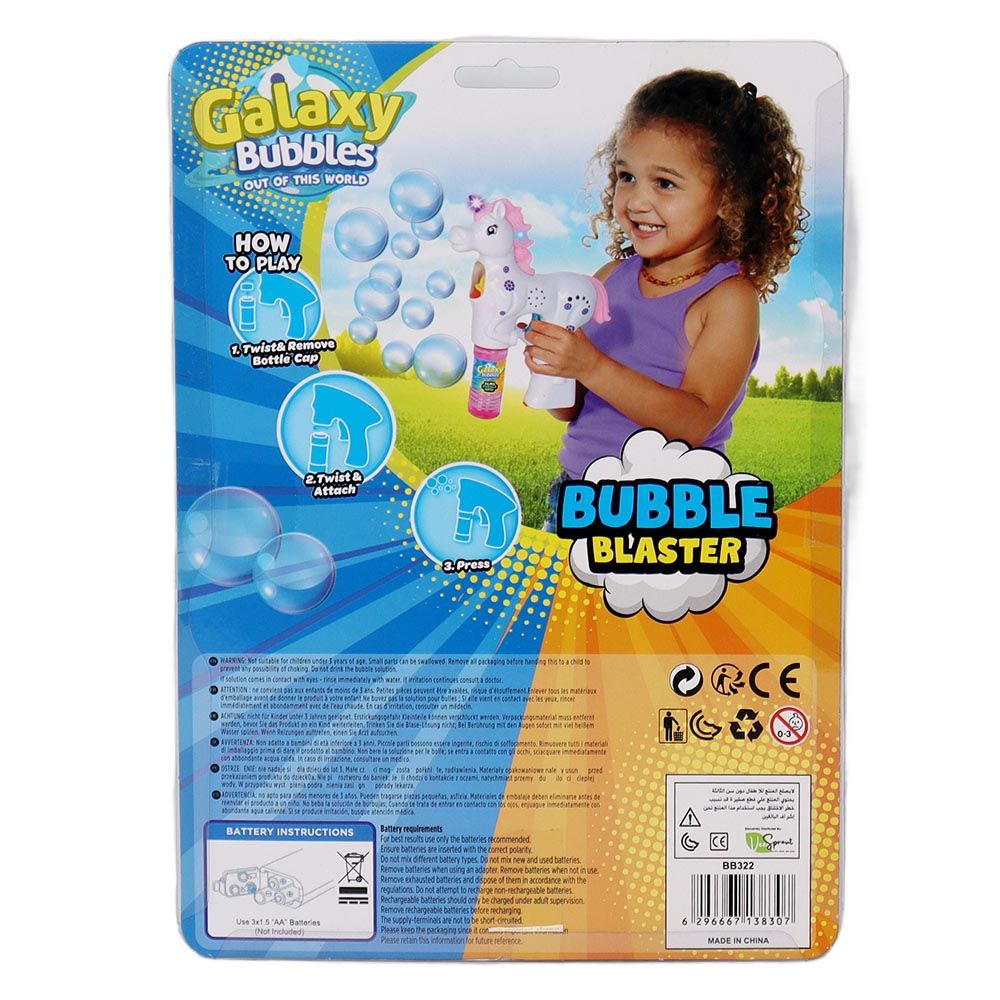 Galaxy Bubbles - Unicorn Bubble Blaster With 56ml Bubble Solution