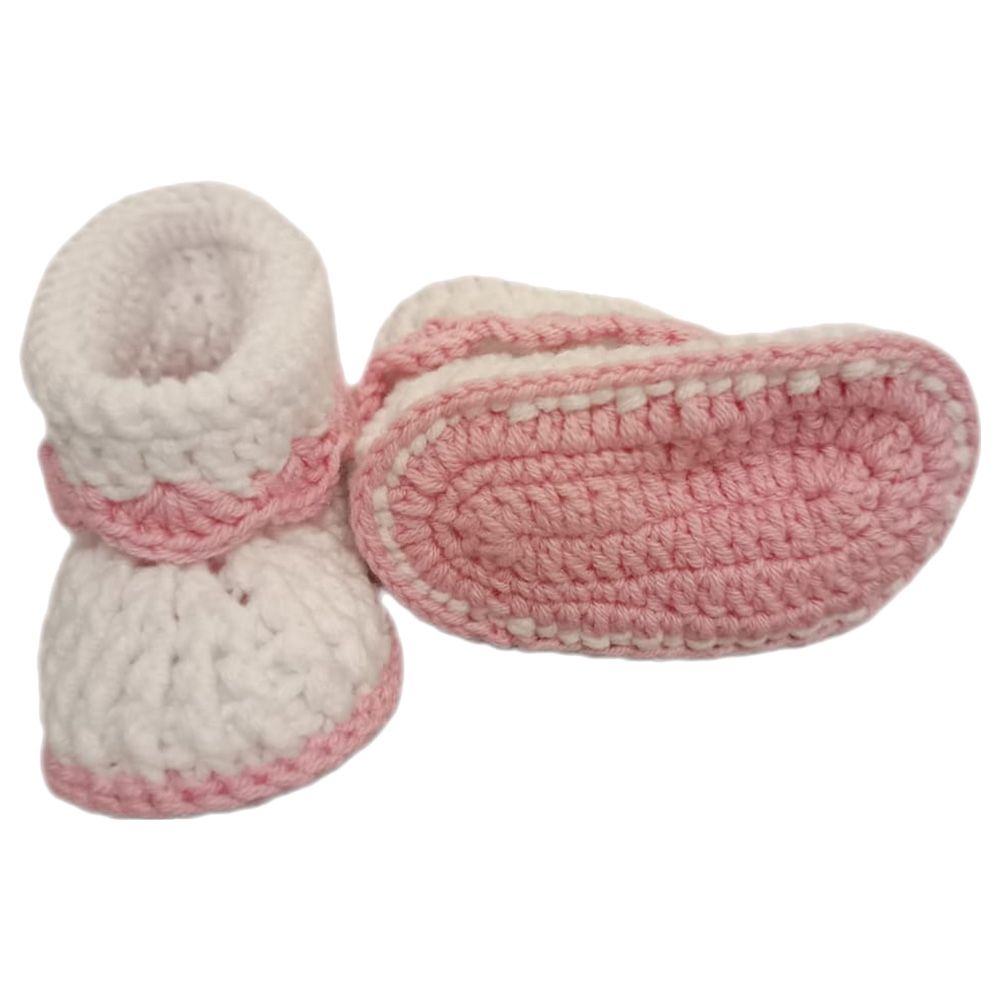 Pikkaboo - HeavenlyHugs Handmade Crochet Booties - White/Pink