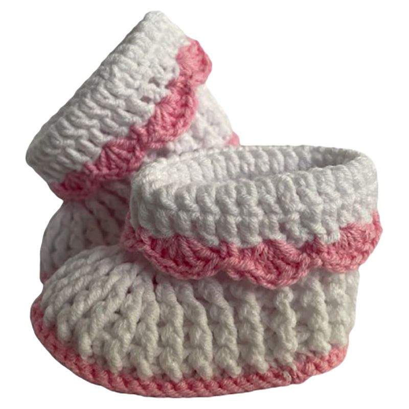 Pikkaboo - HeavenlyHugs Handmade Crochet Booties - White/Pink