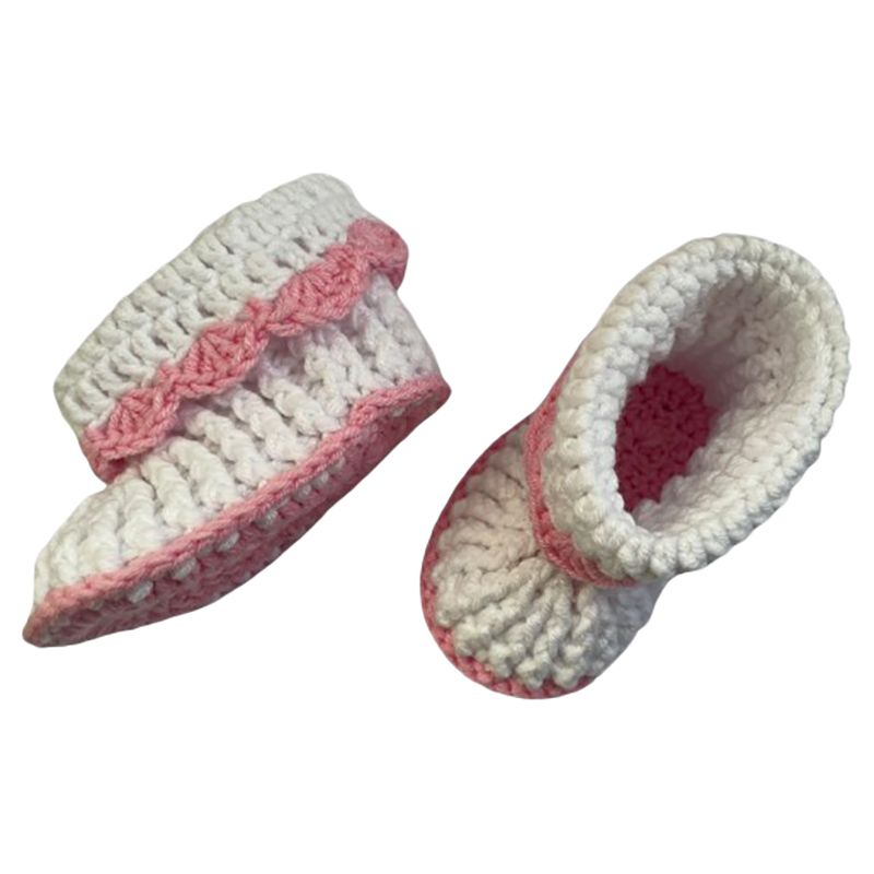 Pikkaboo - HeavenlyHugs Handmade Crochet Booties - White/Pink