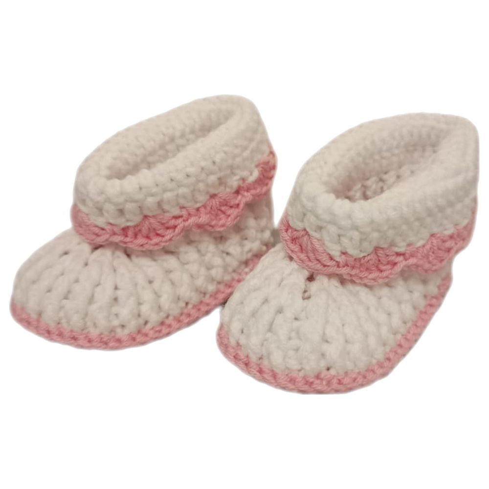 Pikkaboo - HeavenlyHugs Handmade Crochet Booties - White/Pink