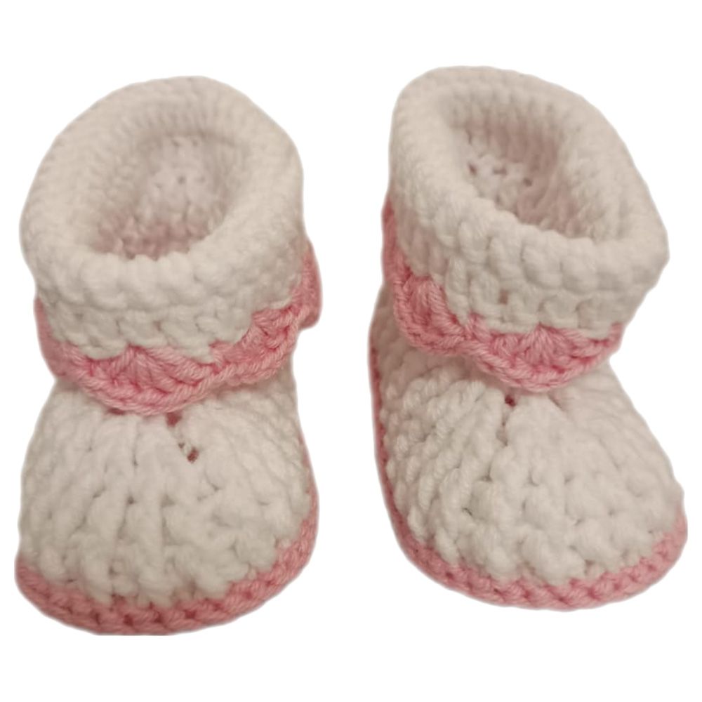 Pikkaboo - HeavenlyHugs Handmade Crochet Booties - White/Pink