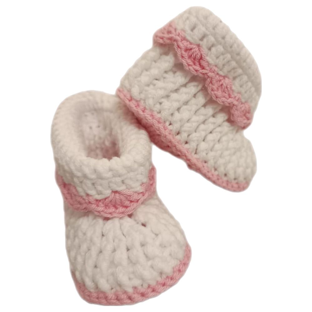 Pikkaboo - HeavenlyHugs Handmade Crochet Booties - White/Pink