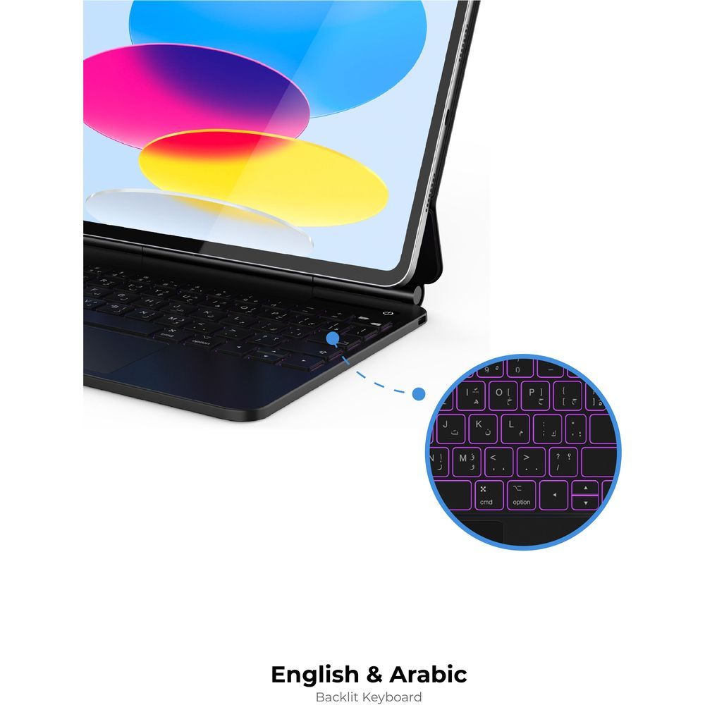 Blupebble - Magic Folio w/ Trackpad English / Arabic Keyboard - Black