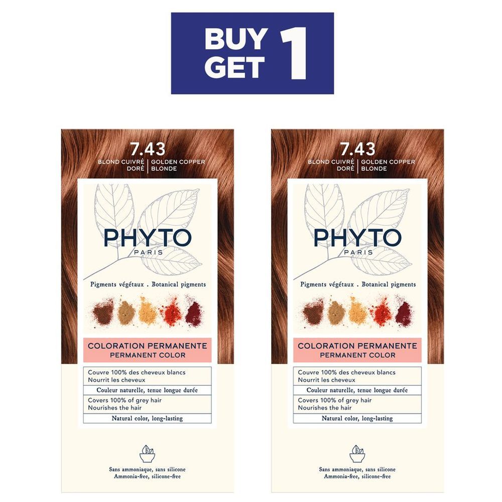 Phyto - Bogo Hair Color 7.43 - Golden Copper Blonde - 2pcs