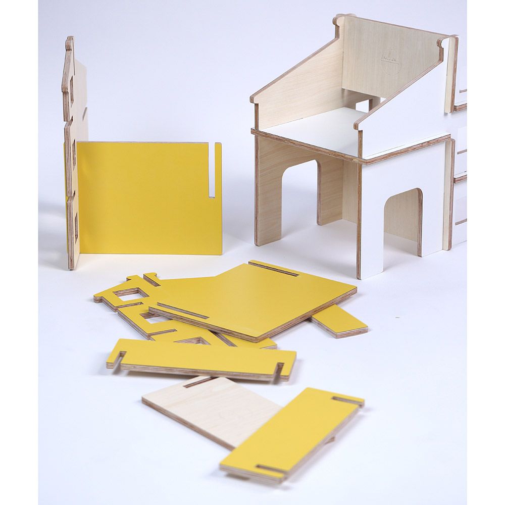 Mkandm - Gia 2 Wooden Chair - White/Yellow - 7pcs