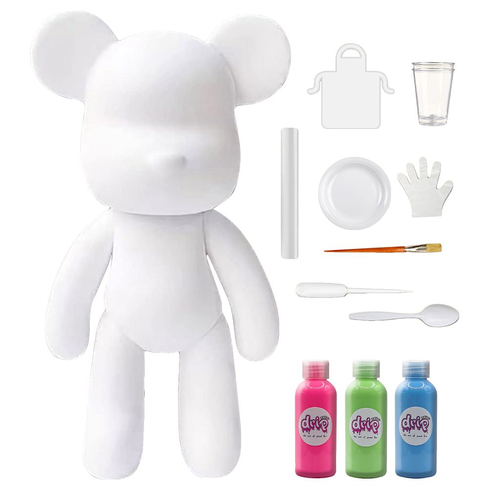 Dubai Drip Art - DIY Acrylic Fluid Paint Bear Complete Craft Kit - 18 cm