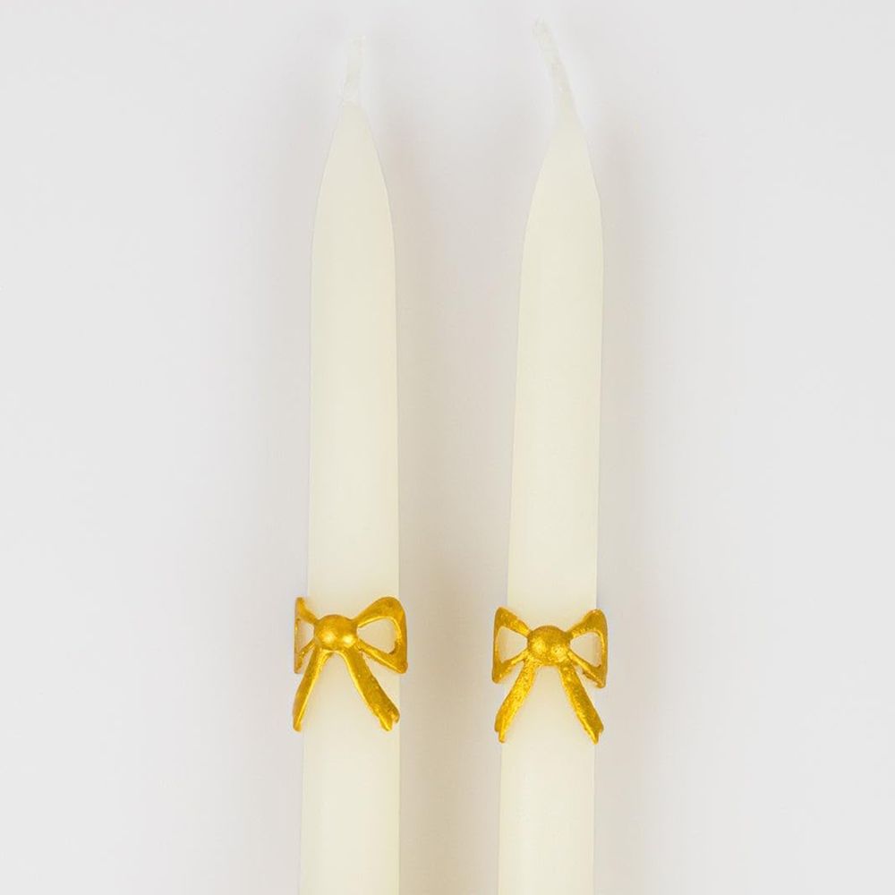 Meri Meri - Gold Bow Taper Candles - 2pcs