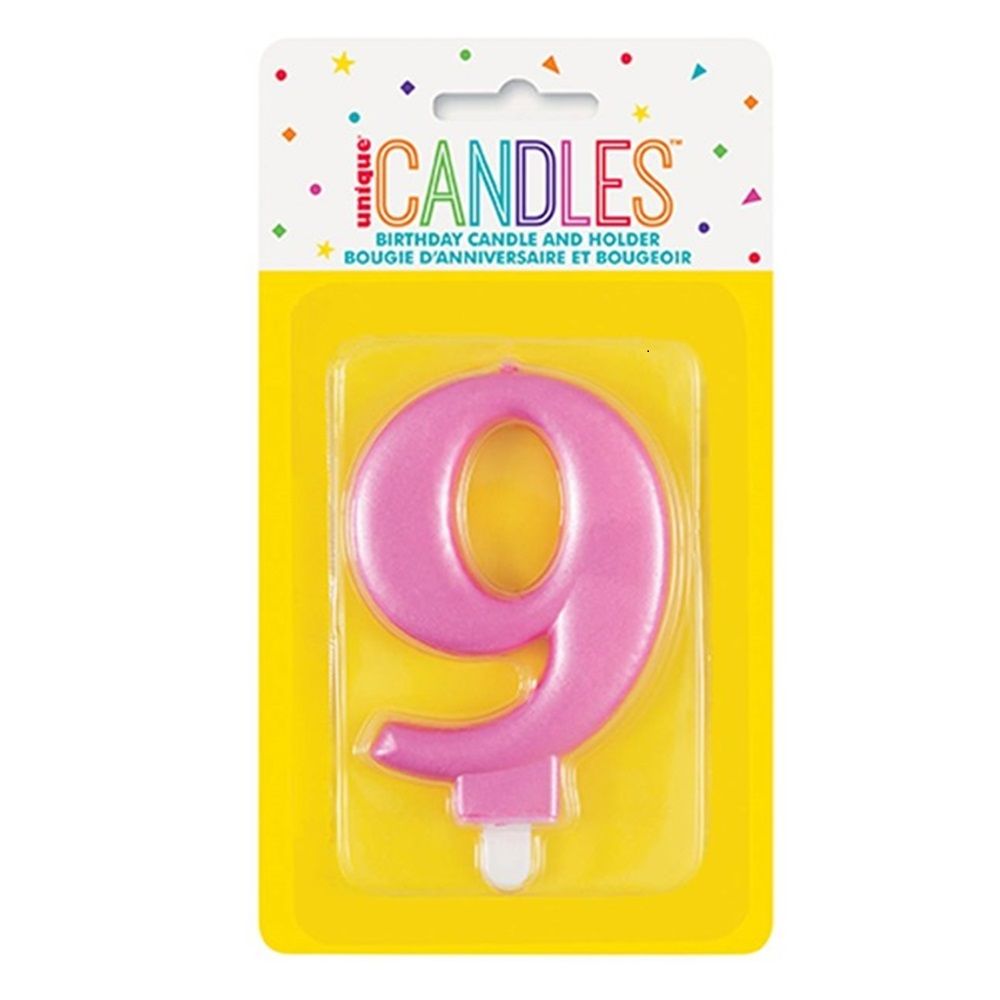 Unique - Number 9 Birthday Candle - Pink