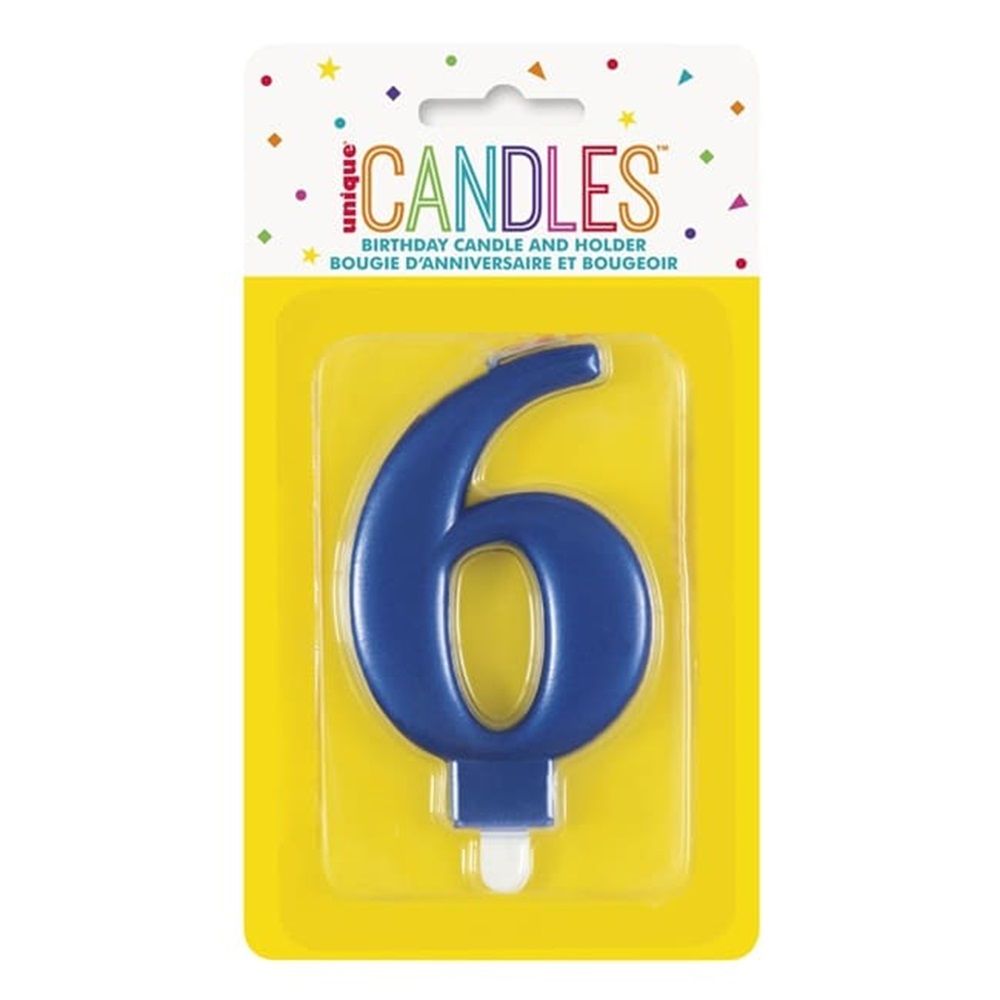 Unique - Number 6 Birthday Candle - Blue