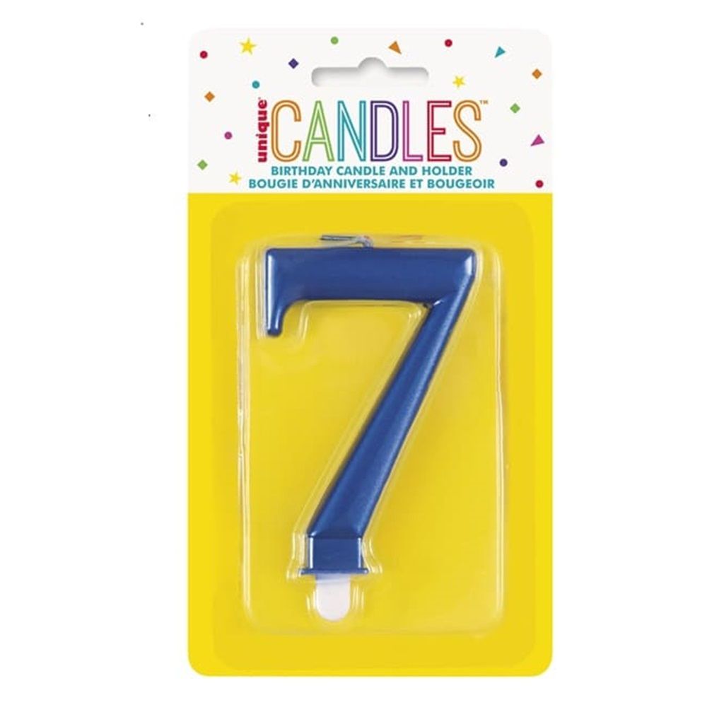 Unique - Number 7 Birthday Candle - Blue