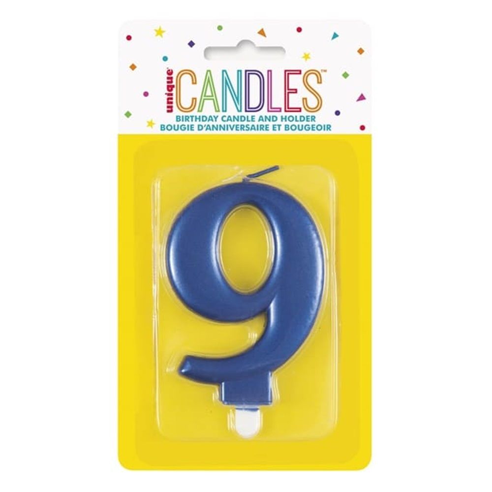 Unique - Number 9 Birthday Candle - Blue