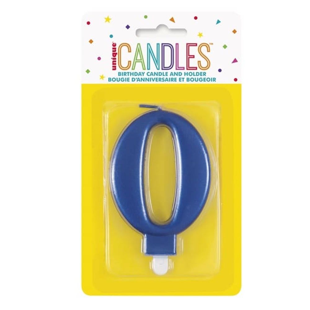 Unique - Number 0 Birthday Candle - Blue