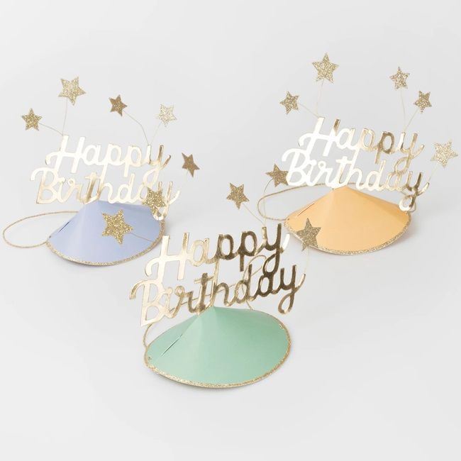 Meri Meri - Happy Birthday & Foil Star Party Hats Pack Of 6