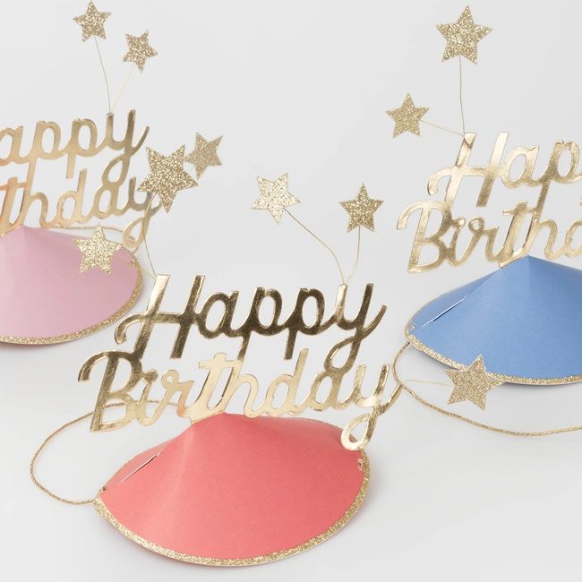 Meri Meri - Happy Birthday & Foil Star Party Hats Pack Of 6