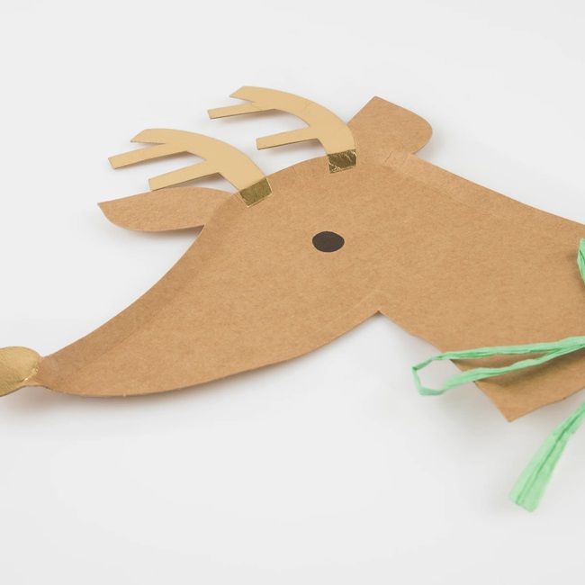 Meri Meri - Reindeer With Raffia Bow Plates Pack Of 8