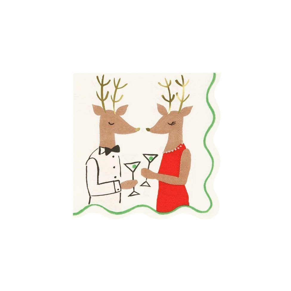 Meri Meri - Mr. & Mrs. Reindeer Napkins - Small - Pack Of 16