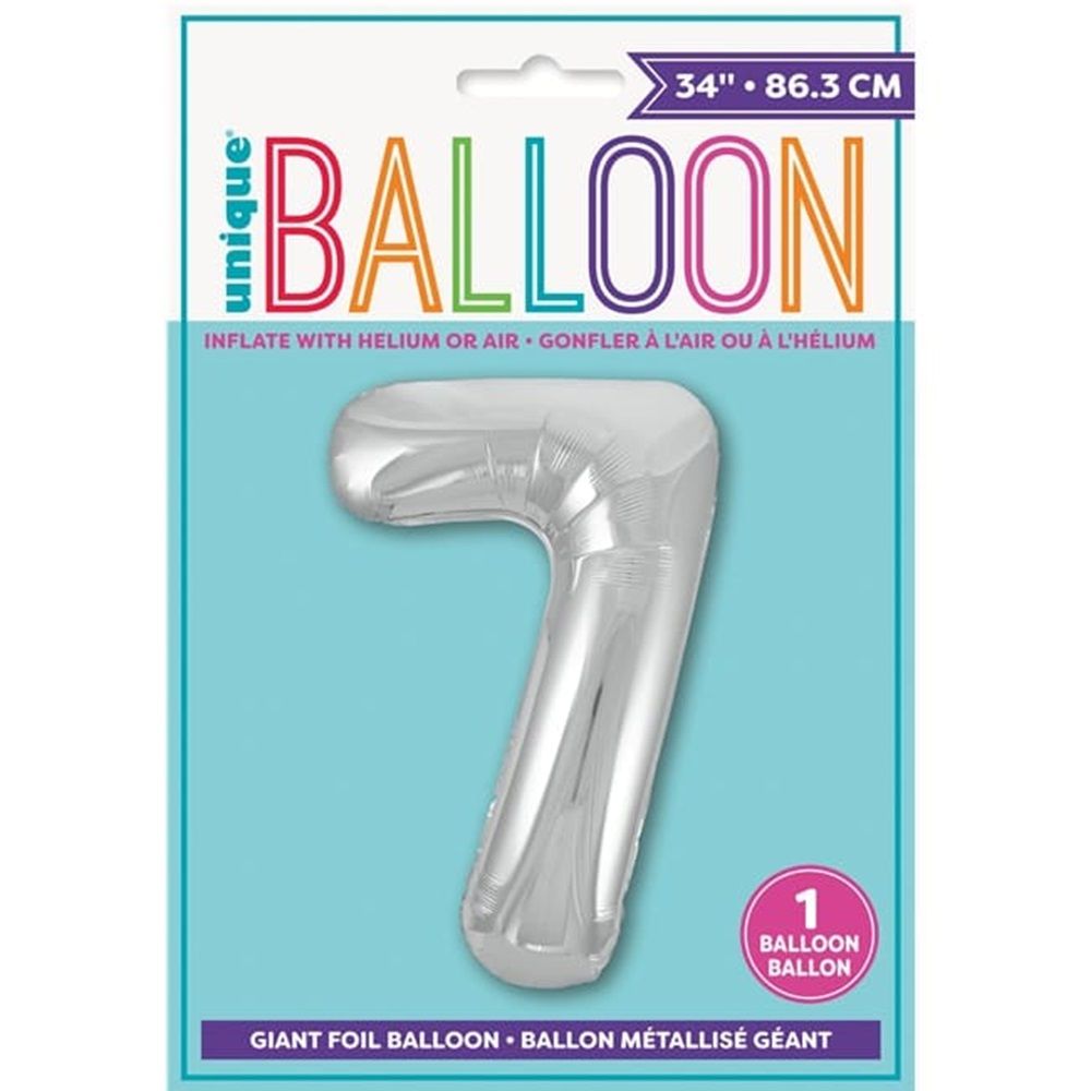 Unique - Number 7 Foil Balloon - Silver - 34-Inch