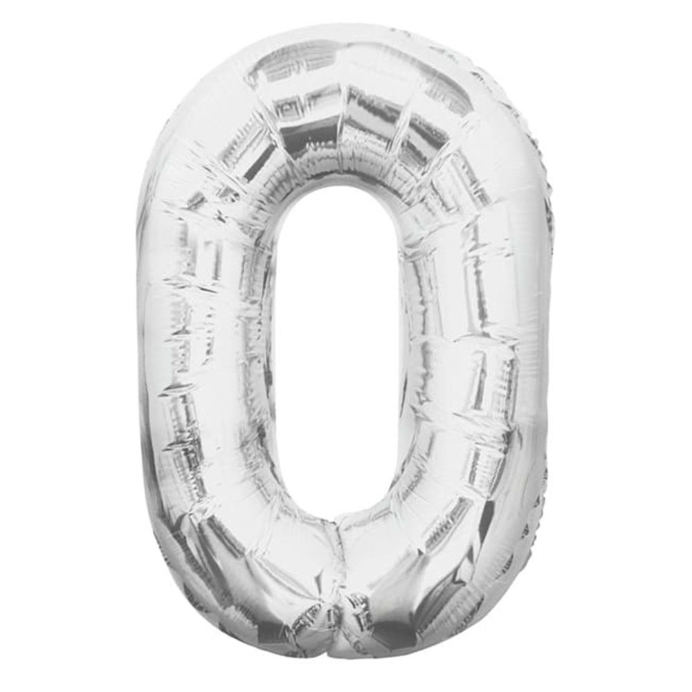 Unique - Number 0 Foil Balloon - Silver - 34-Inch