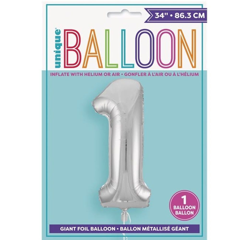 Unique - Number 1 Foil Balloon - Silver - 34-Inch