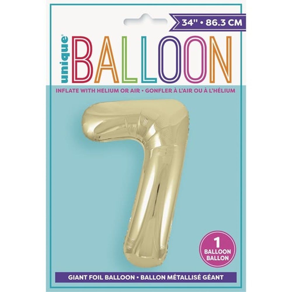 Unique - Number 7 Foil Balloon - Gold - 34-Inch