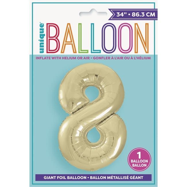 Unique - Number 8 Foil Balloon - Gold - 34-Inch