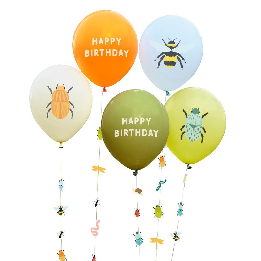 Ginger Ray - Bug Party Birthday Balloons With Bug Balloon Tails