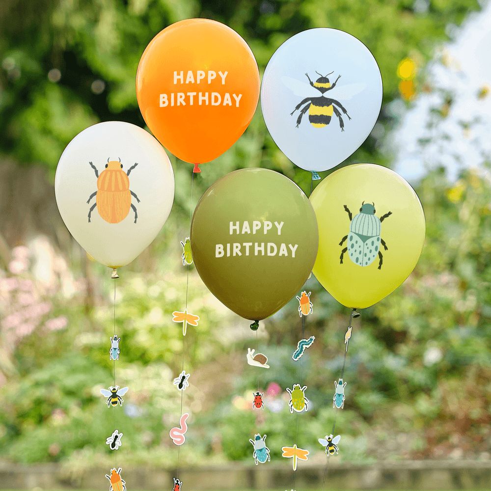 Ginger Ray - Bug Party Birthday Balloons With Bug Balloon Tails