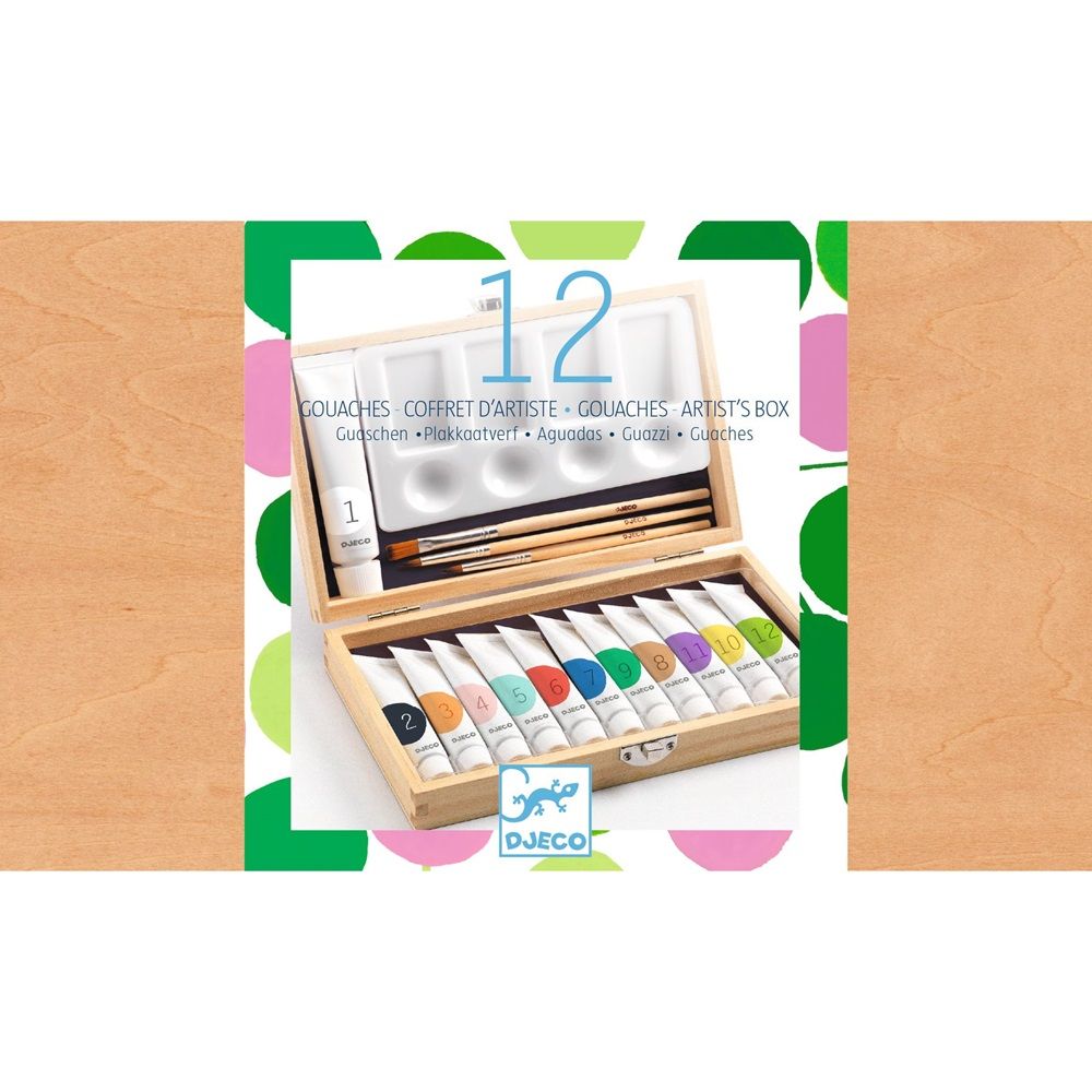 Djeco - Gouaches Artist's Box Draw And Paint Kit - 12pcs