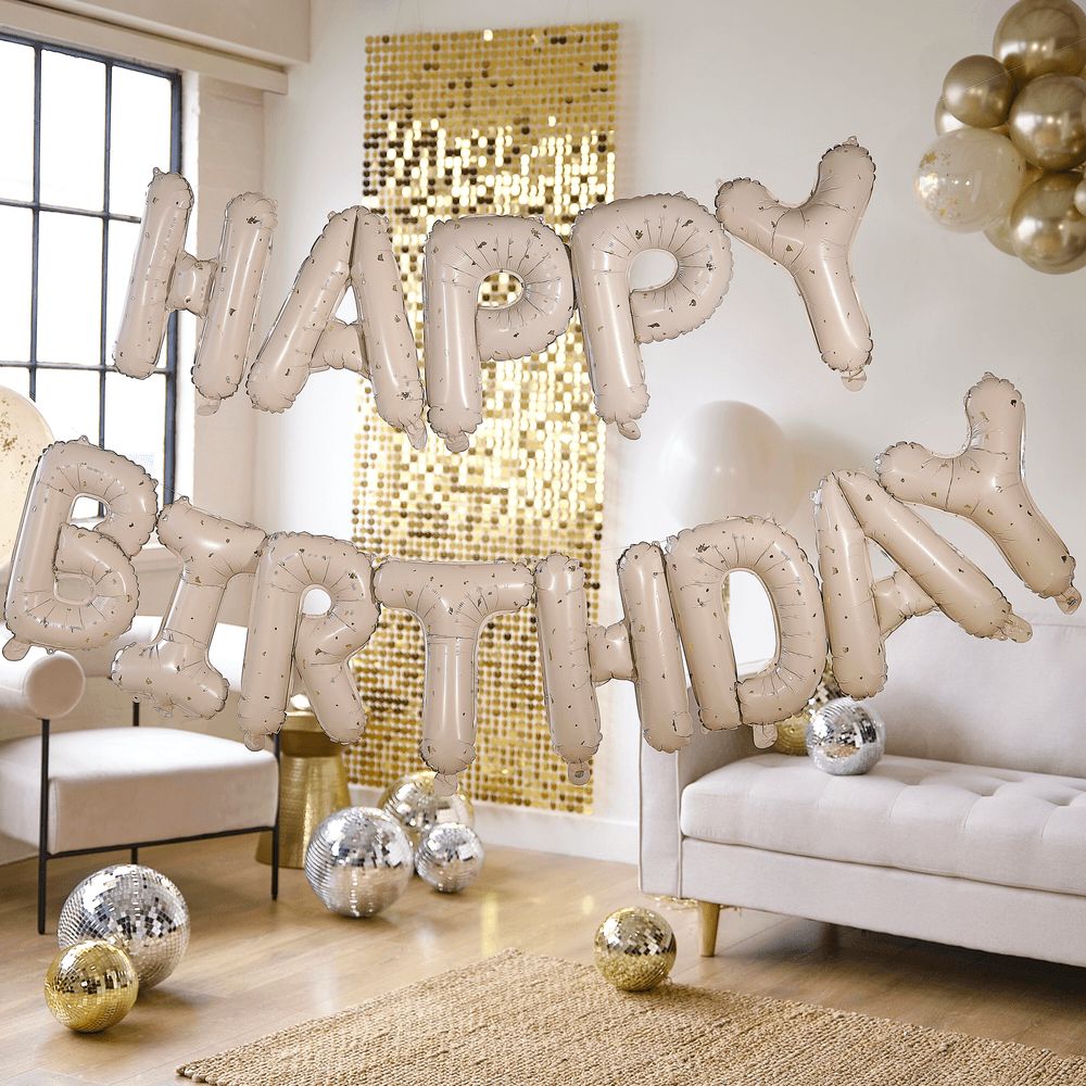 Ginger Ray - Nude & Gold Speckle Happy Birthday Balloon Bunting