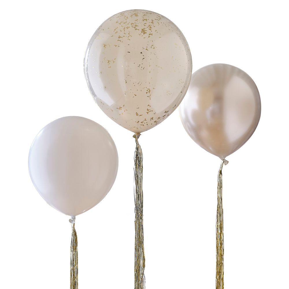 Ginger Ray - Neutral & Gold Balloons With Gold Tassel Tails