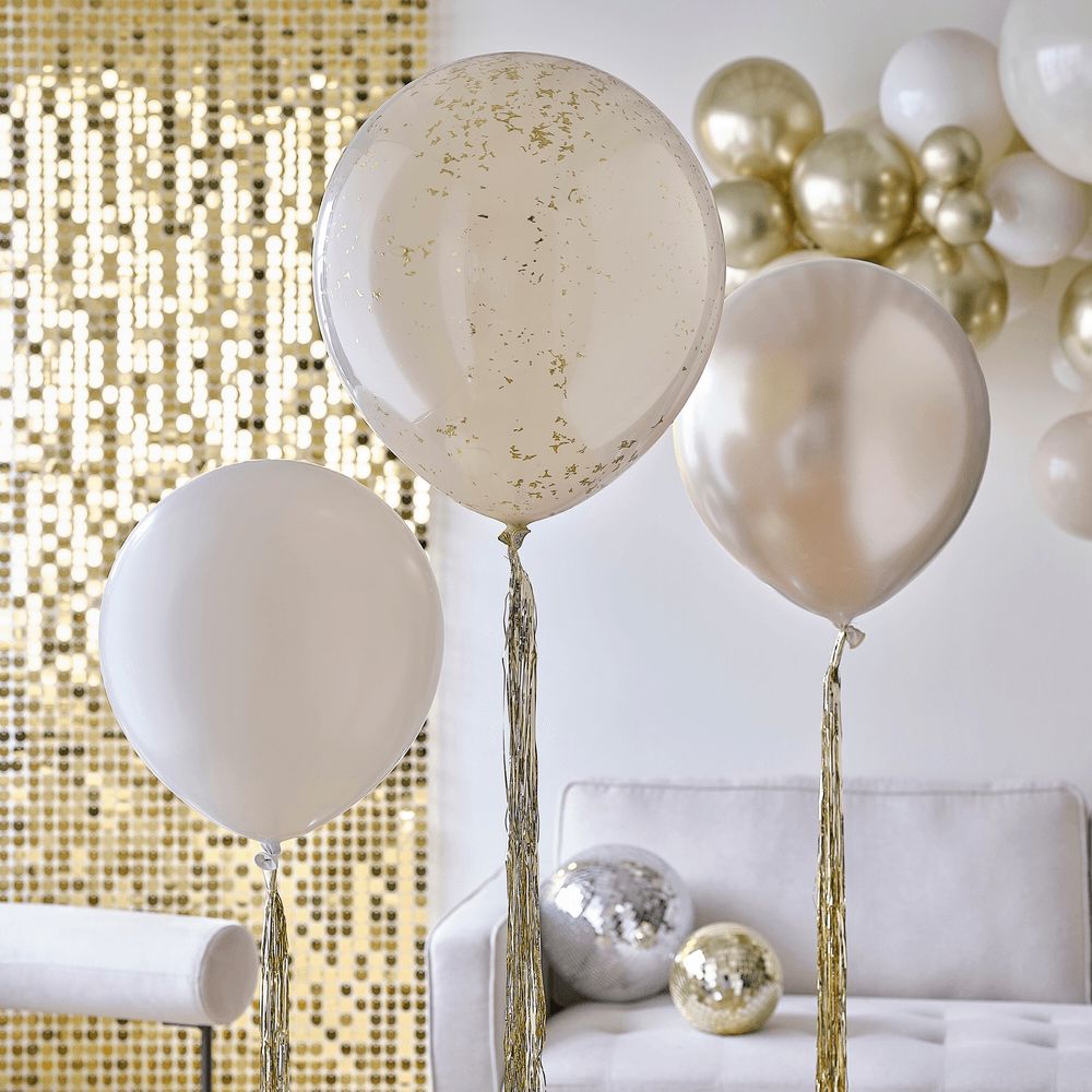 Ginger Ray - Neutral & Gold Balloons With Gold Tassel Tails