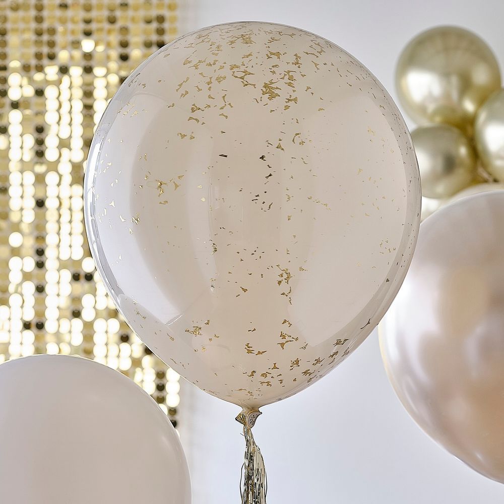 Ginger Ray - Neutral & Gold Balloons With Gold Tassel Tails