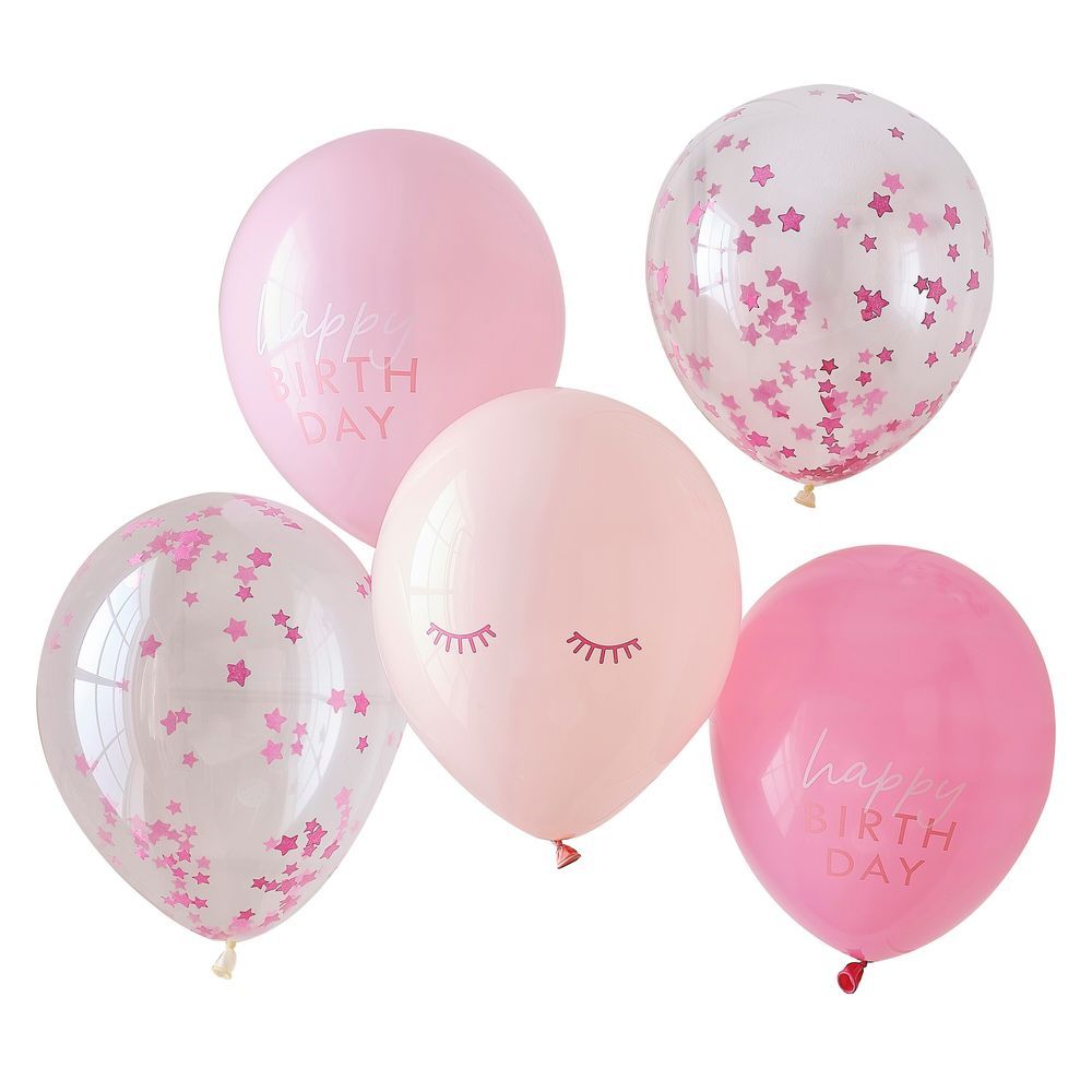 Ginger Ray - Confetti Happy Birthday Balloons - Pink