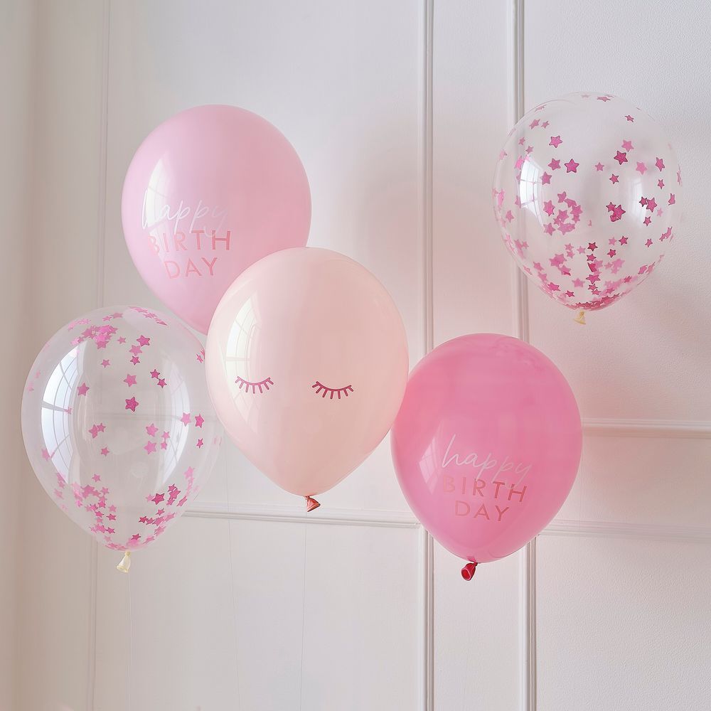 Ginger Ray - Confetti Happy Birthday Balloons - Pink